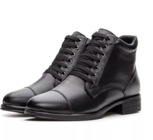 Coturno Bota Feminina em Couro com amarração e costura no bico - (Preto Ref.: 7394preto)