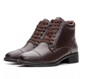 Coturno Bota Feminina em Couro com amarração e costura no bico - Café (Ref.: 7394café)
