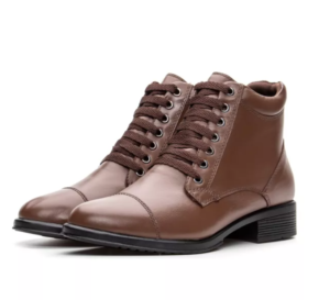 Coturno Bota Feminina em Couro com amarração e costura no bico - Tabaco (Ref.: 7394tabaco)