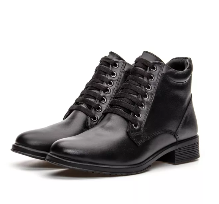 Coturno Bota Feminina em Couro com amarração - Preto (Ref.: 7393preto)