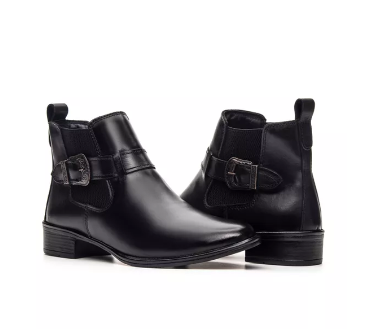 Bota Feminina Chelsea em Couro Confortável Preta - (Ref.: 7391Preto)