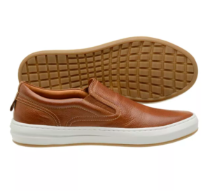 Tênis Masculino Calça Fácil Couro Legitimo Marrom Tabaco Elástico (Ref.: 12051Tabaco)