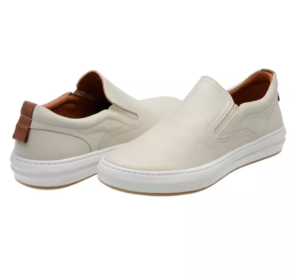 Tênis Masculino Calça Fácil Couro Legitimo Gelo Off Elástico (Ref.: 12051Gelo)
